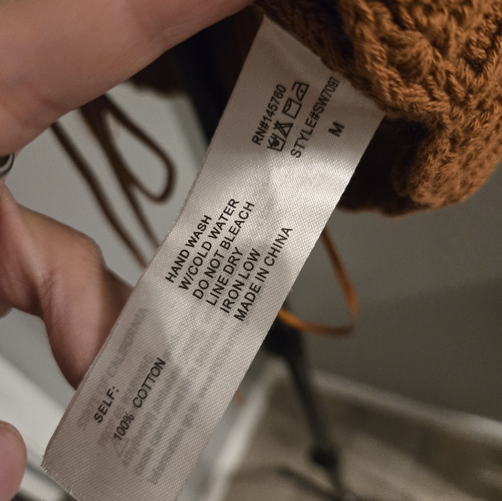 Brown Ribbed Knit Crop Top with Ruched Drawstring Front- M - Picture 4 of 4